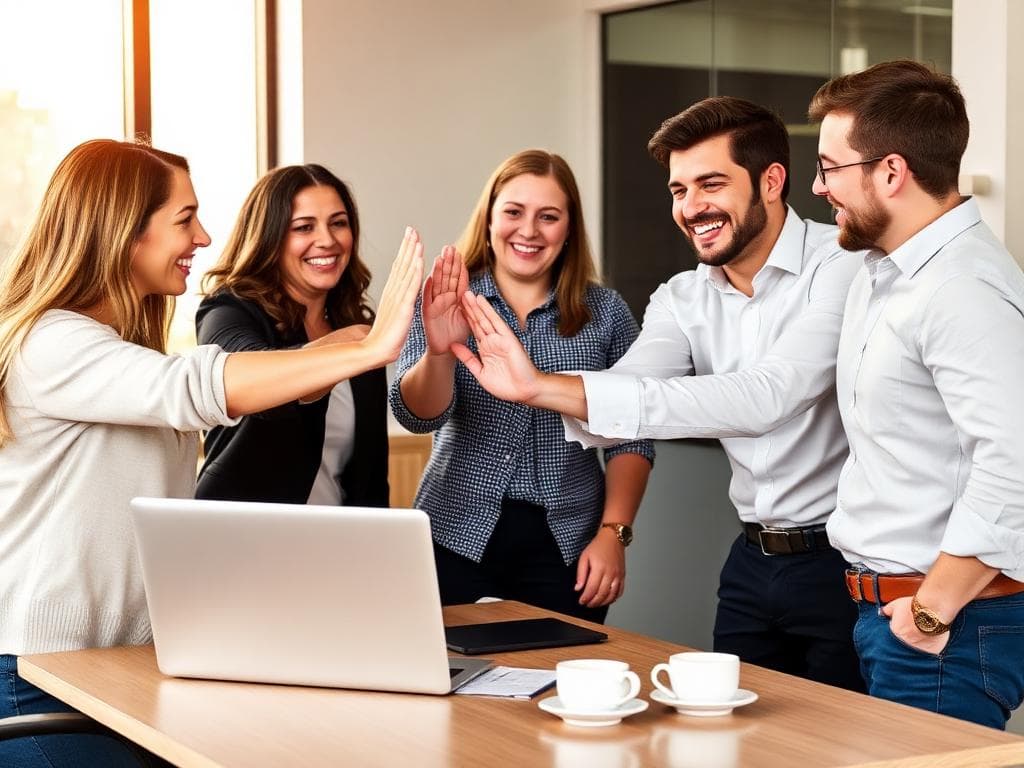 Team members celebrating a milestone together