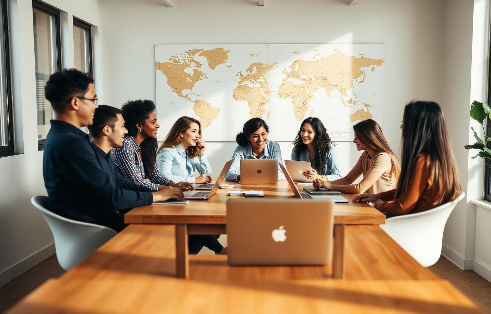 The Favuni Global team collaborating around a table in a bright office